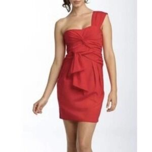 Nanette Lepore | Womens Size 4 Red One Shoulder Dress Knot Gathered La Marocain